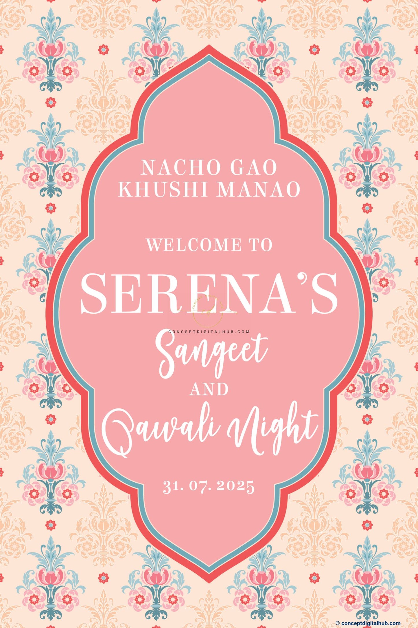 Misty Rose Color Damask Welcome Board for Sangeet