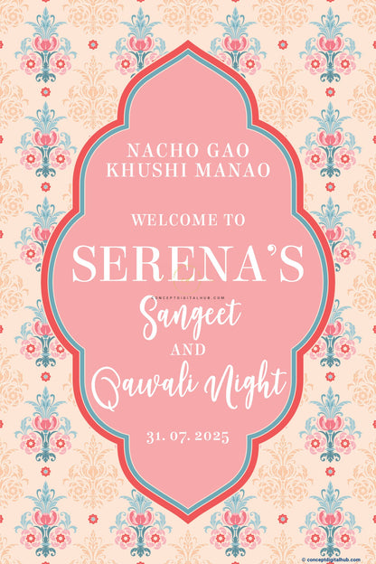 Misty Rose Color Damask Welcome Board for Sangeet