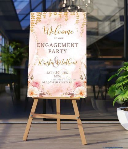 Floral Engagement Welcome Sign Board