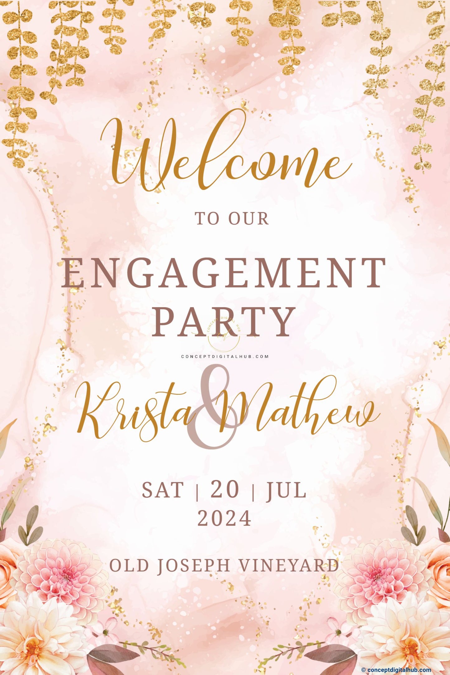 Floral Engagement Welcome Sign Board