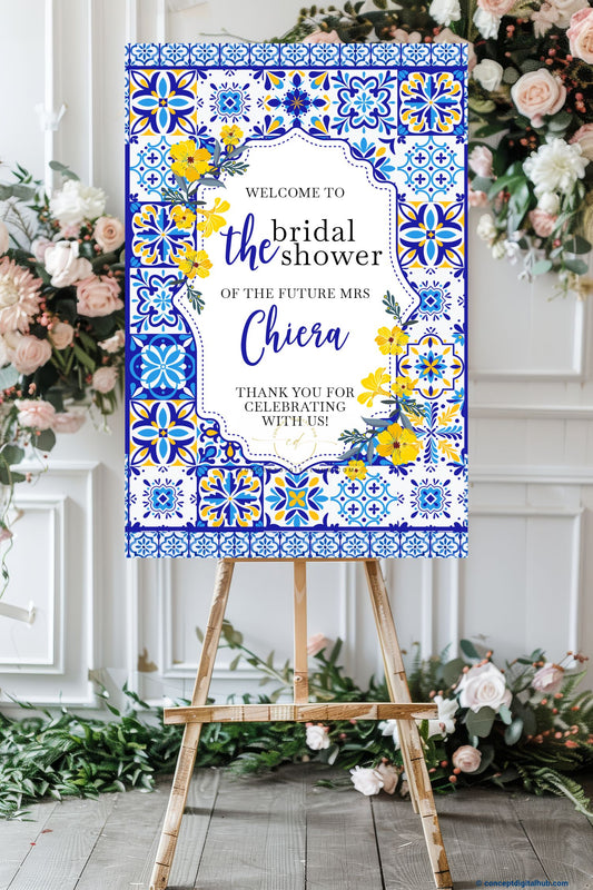 Blue Color Floral Welcome Board for Bridal Shower