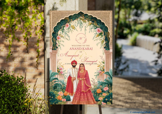 Green Color Garden Theme Welcome Board for Wedding