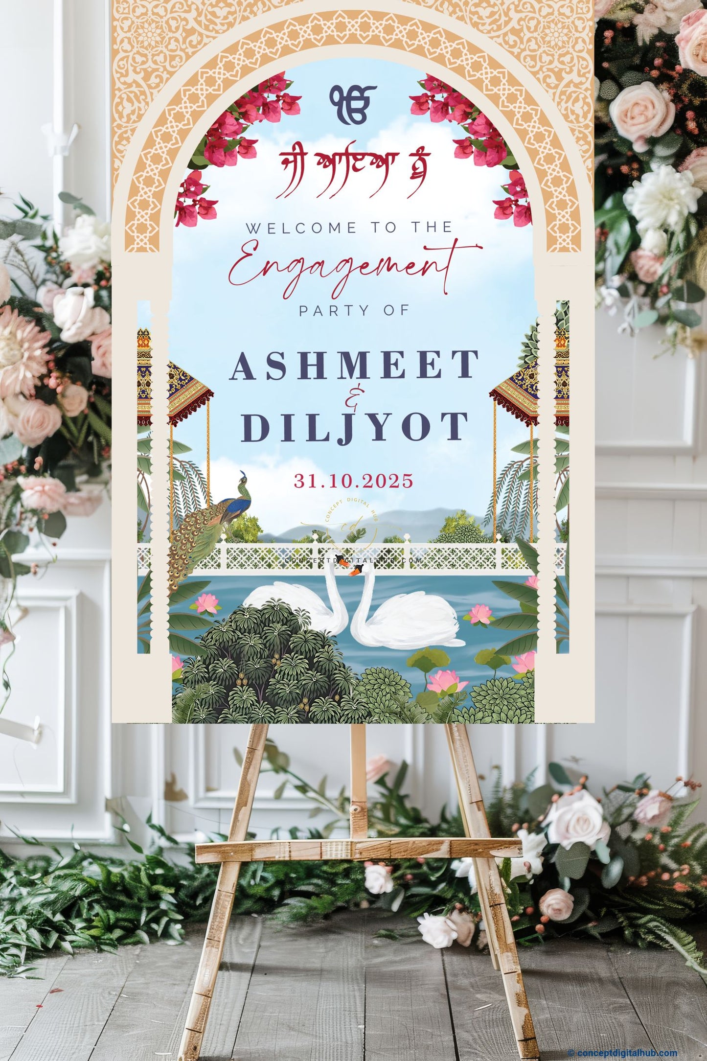 Burrly Wood Color Water Garden Welcome Board for Engagement