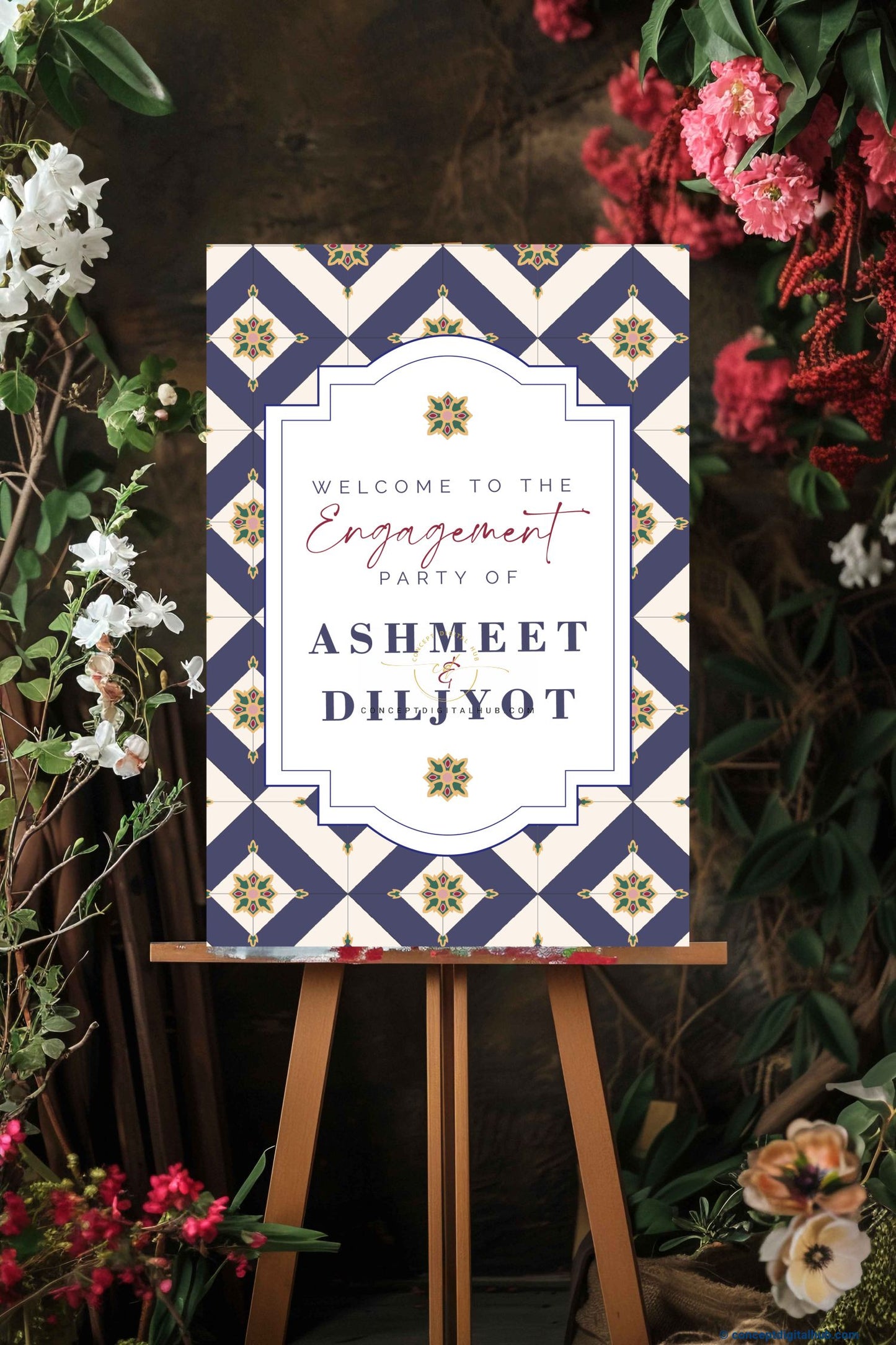 Mulled Wine Color Tilling Pattern Welcome Board for Engagement