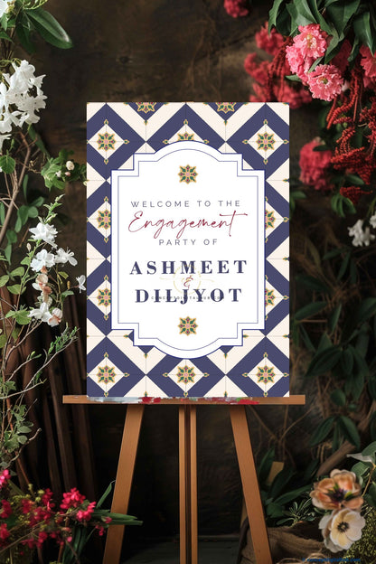 Mulled Wine Color Tilling Pattern Welcome Board for Engagement