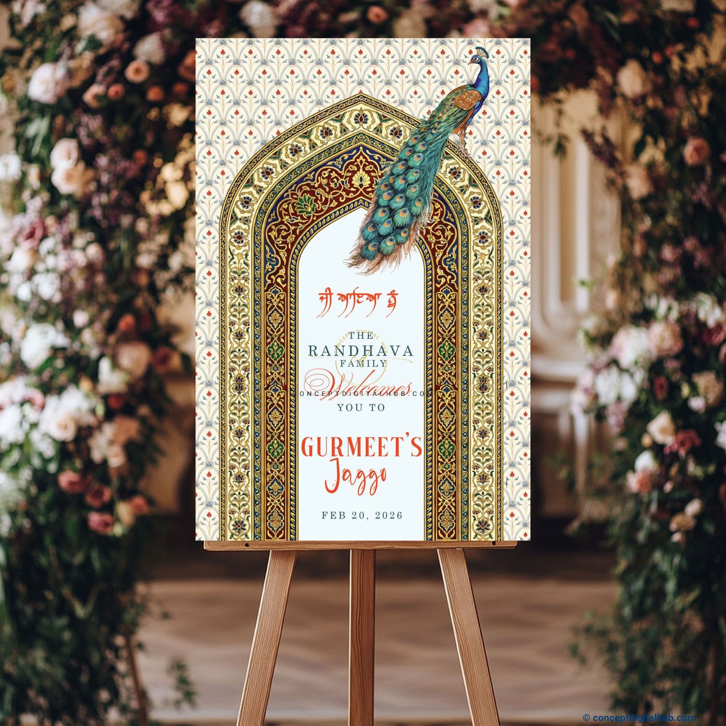 Ivory Color Peacock Welcome Board for Jaggo