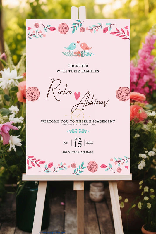 Pink Engagement Welcome Sign Board