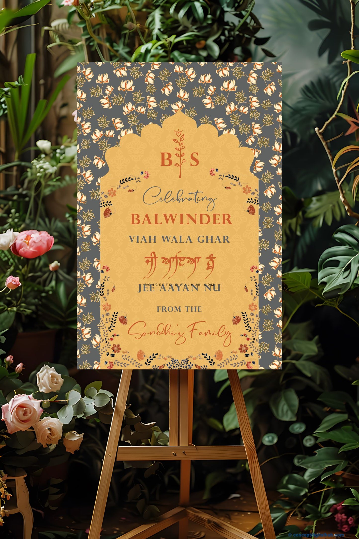 Warm Mustard Color Small Flowers Welcome Board for Wedding Week