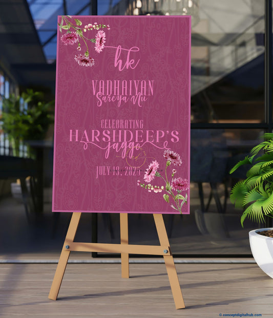 Dull Pink Color Cornflowers Welcome Board for Jaggo