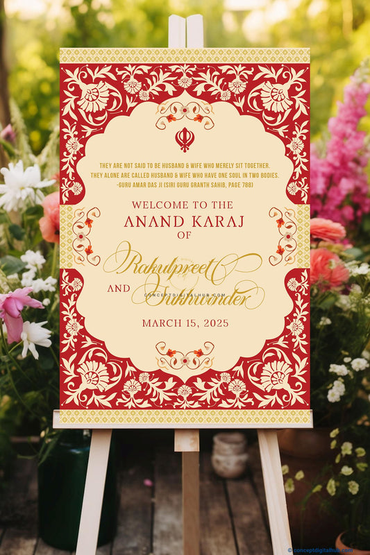 Cream Color Floral Border Welcome Board for Anand Karaj