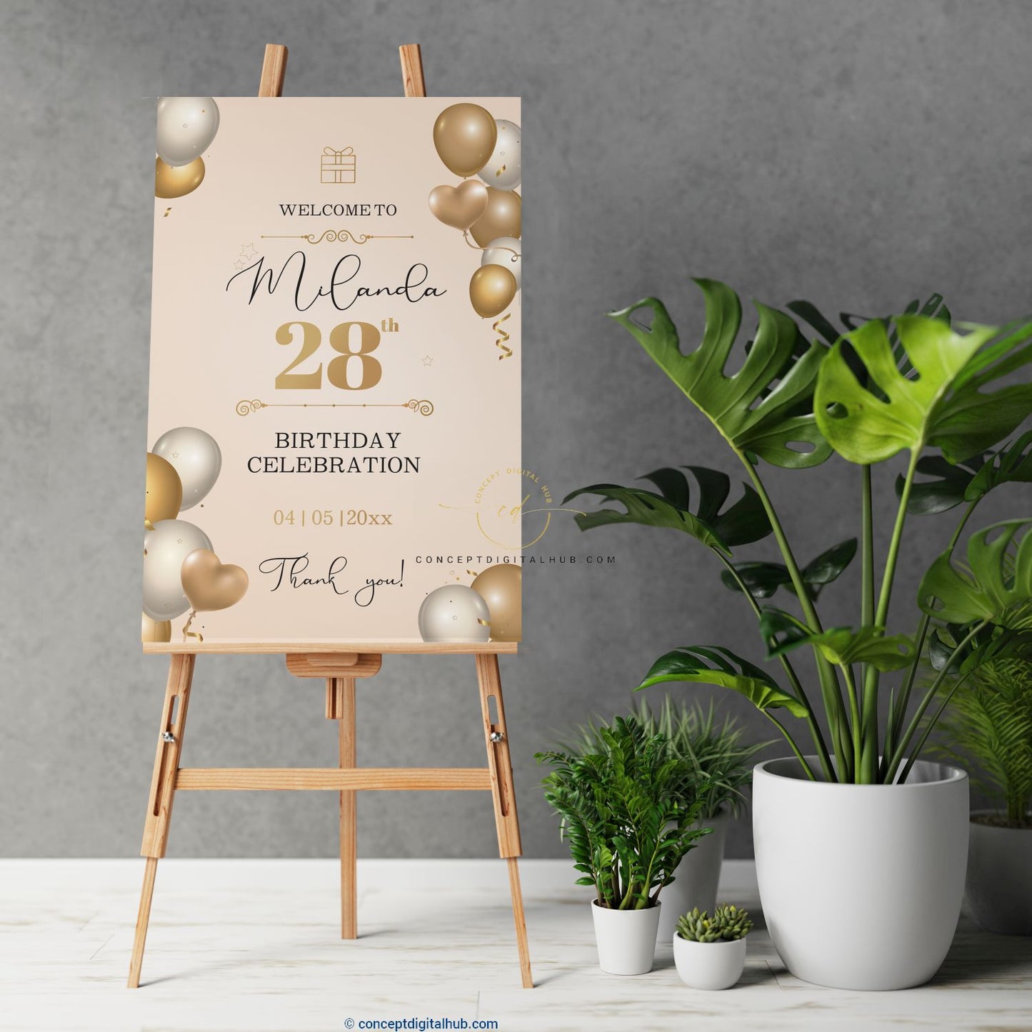 Birthday Welcome Sign Board In Gold