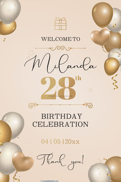 Birthday Welcome Sign Board In Gold