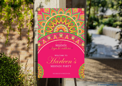 Peafowl Design Pink Welcome Sign Board For Mehndi