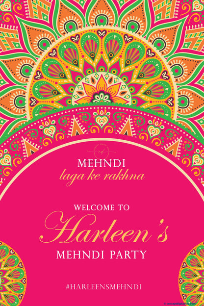 Peafowl Design Pink Welcome Sign Board For Mehndi