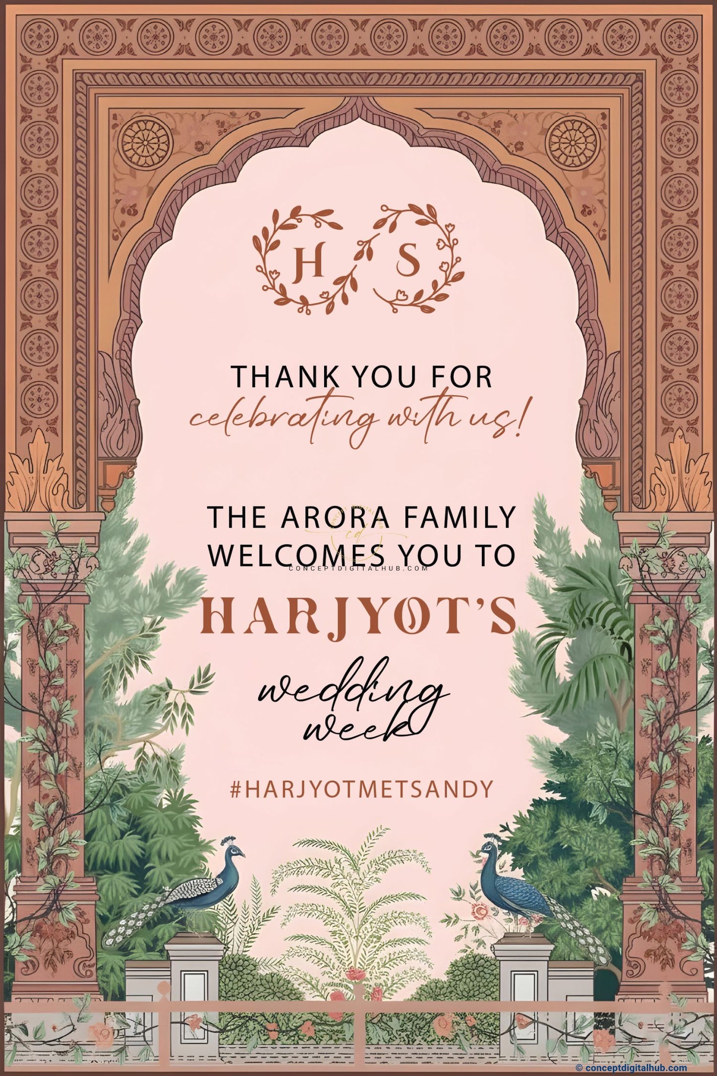 Blush Pink Color Ornamental Arch Welcome Board for Wedding Week