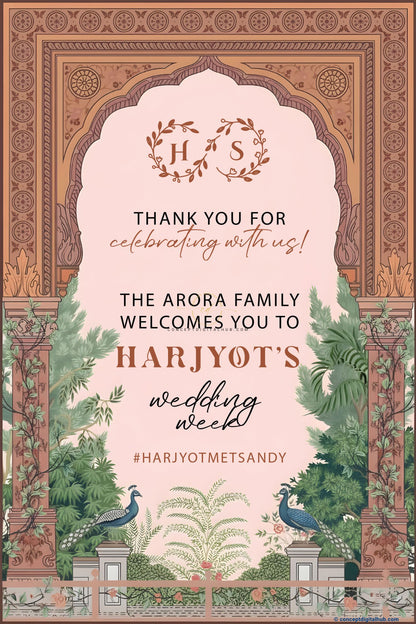 Blush Pink Color Ornamental Arch Welcome Board for Wedding Week