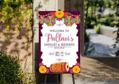 Mehndi Welcome Sign Board In Purple