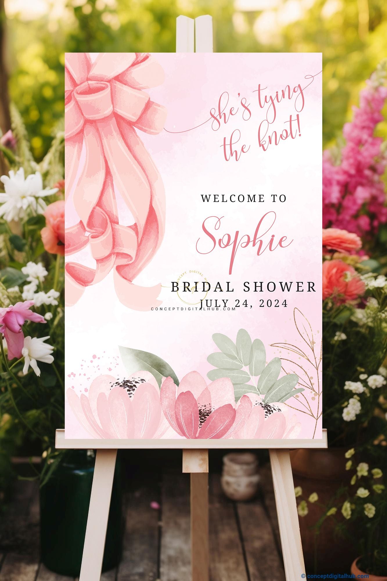 Pink Bow Bridal Shower Welcome Sign Board