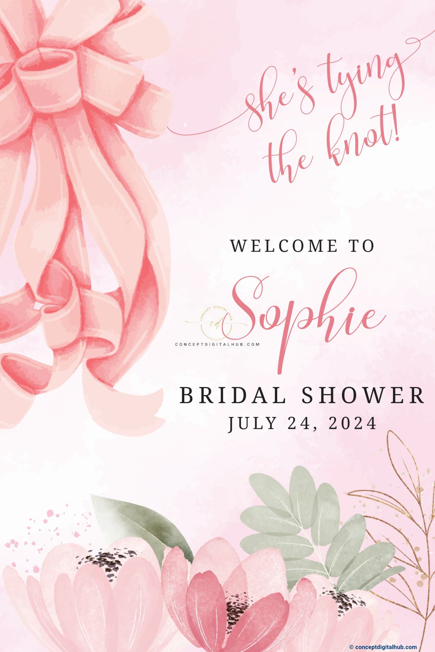 Pink Bow Bridal Shower Welcome Sign Board