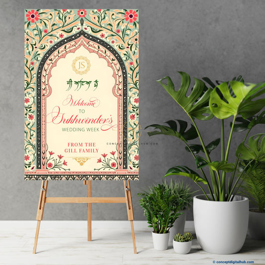 Bleach White Color Floral Welcome Board for Wedding Week