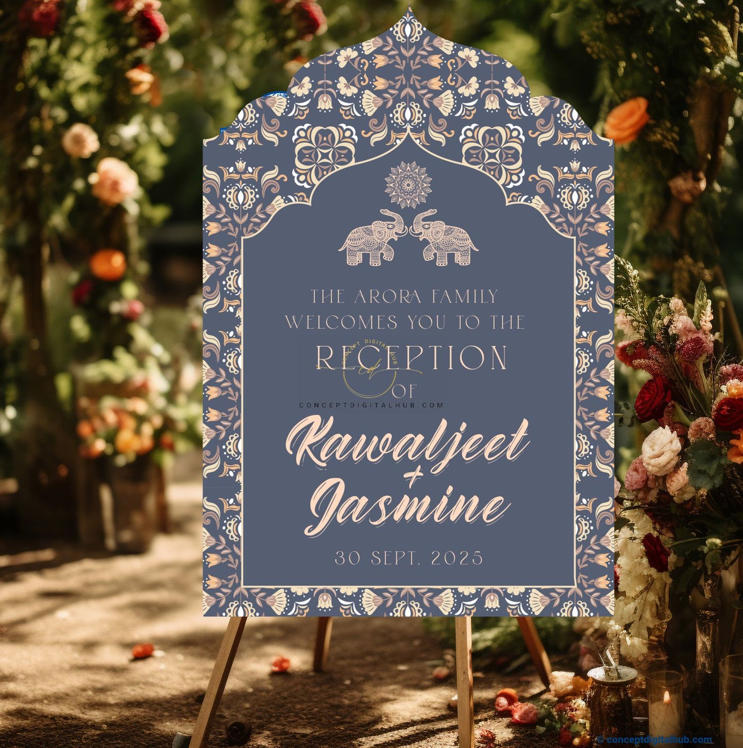 Slate Color Floral Seamless Welcome Board for Wedding Week
