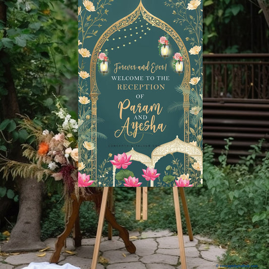 Mineral Green Color Floral Welcome Board for Reception