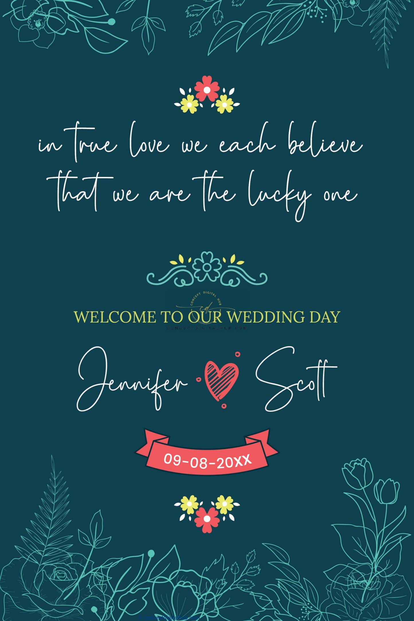 Wedding Day Green Welcome Sign Board