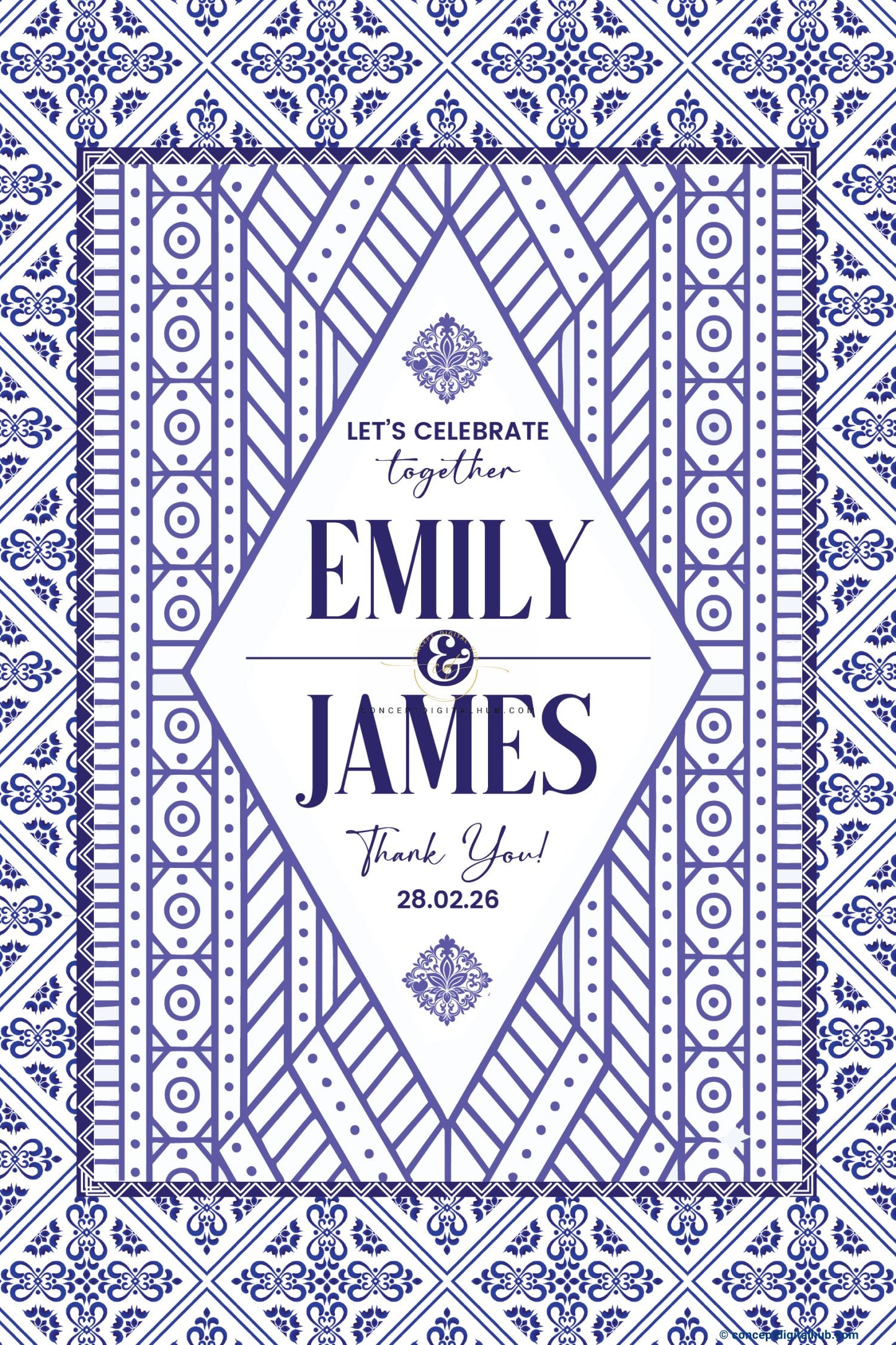 Royal Blue Color Circular & Stripe Motifs Welcome Board for Wedding Week