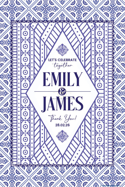 Royal Blue Color Circular & Stripe Motifs Welcome Board for Wedding Week