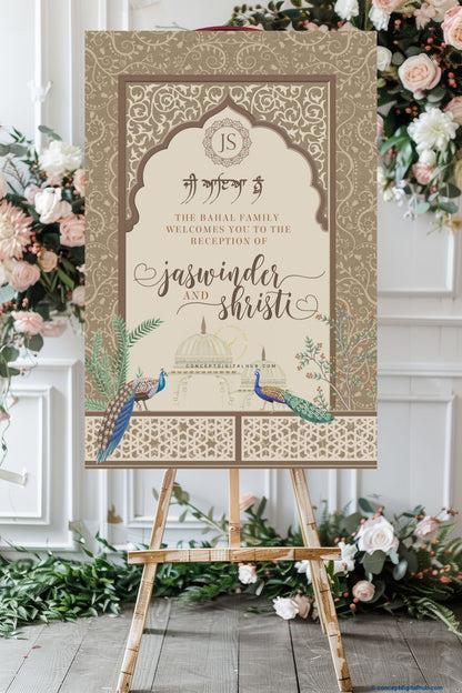Pastel Brown Color Peacocks Welcome Board for Anand Karaj