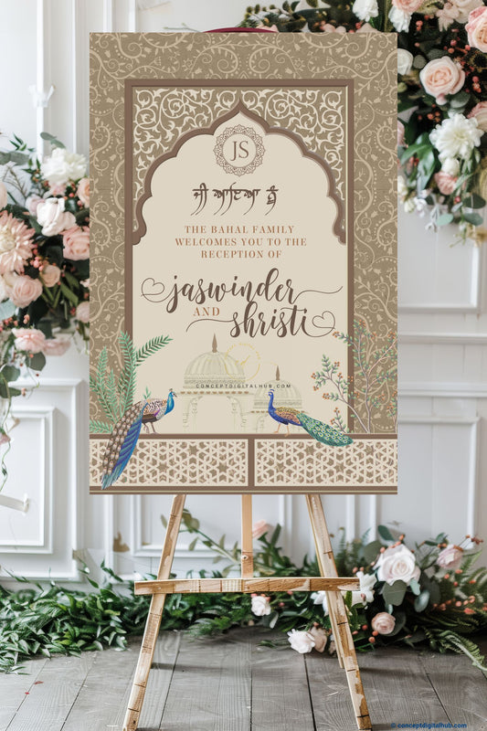 Pastel Brown Color Peacocks Welcome Board for Anand Karaj