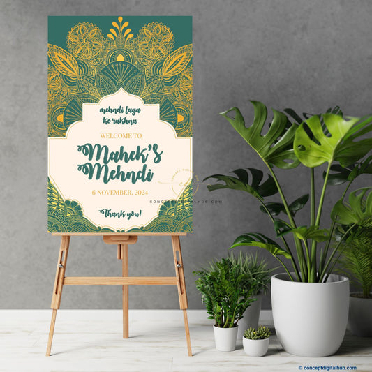 Green Color Welcome Board for Mehndi