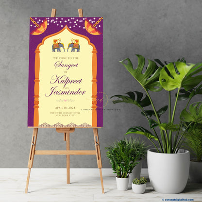 Purple Colored Sangeet Welcome Sign Board