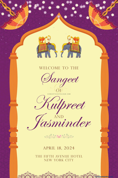 Purple Colored Sangeet Welcome Sign Board