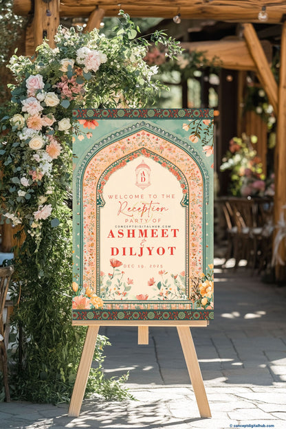 Peach Color Mughal Garden Welcome Board for Wedding Week