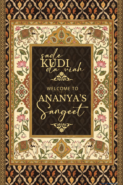 Dark Chocolate Brown Color Lotus Flowers Welcome Board for Sangeet