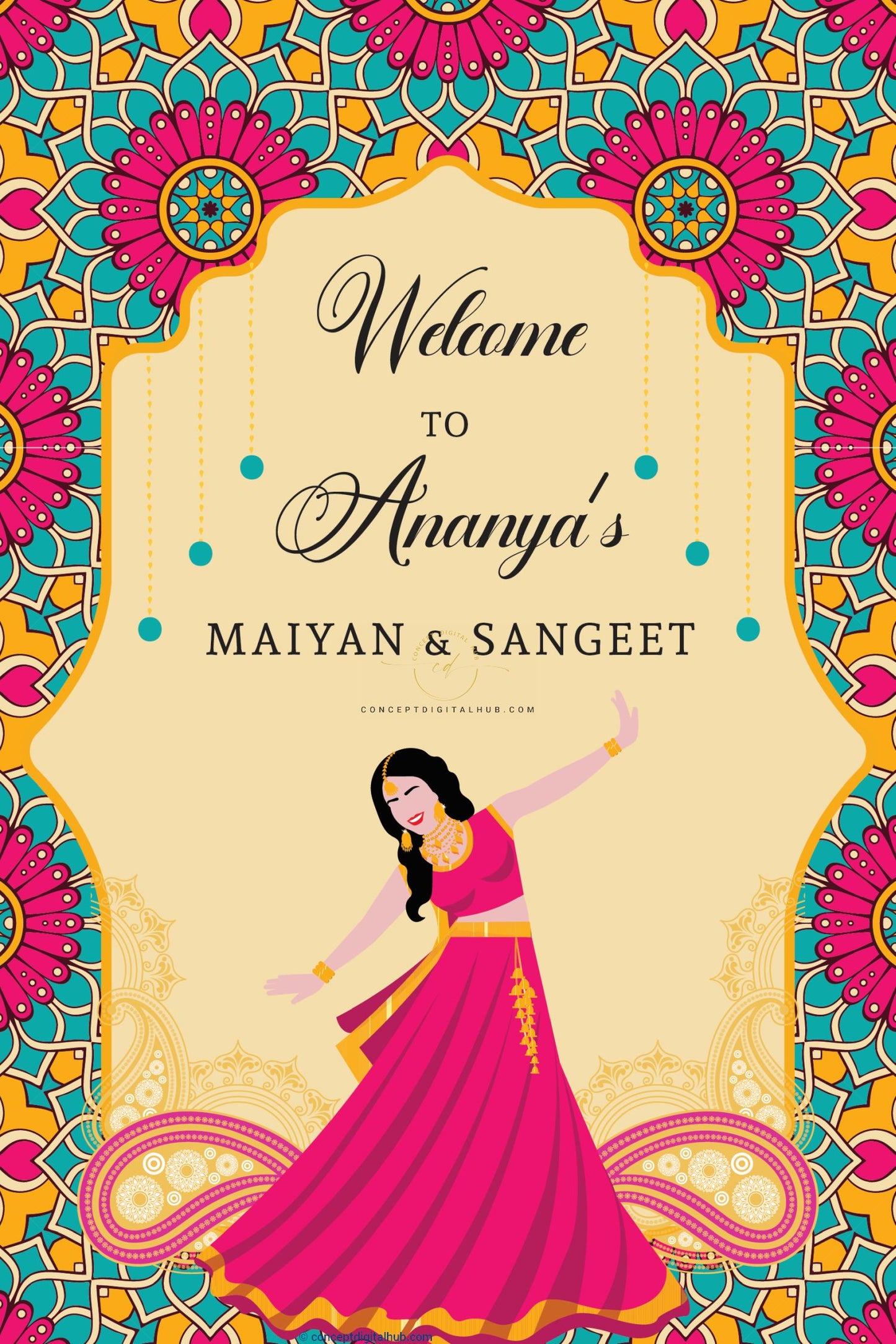 Contemporary Sangeet Welcome Board Sign