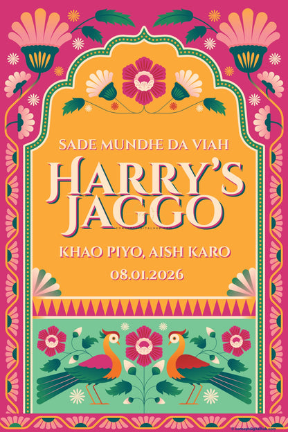 Marigold Color Mughal Arch Welcome Board for Jaggo