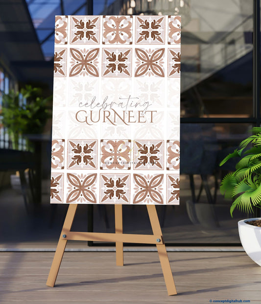 Mushroom Color Tiles Geometric Design Welcome Board for Celebration