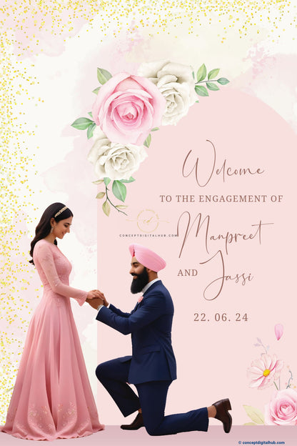 Pink Floral Engagement Welcome Sign Board