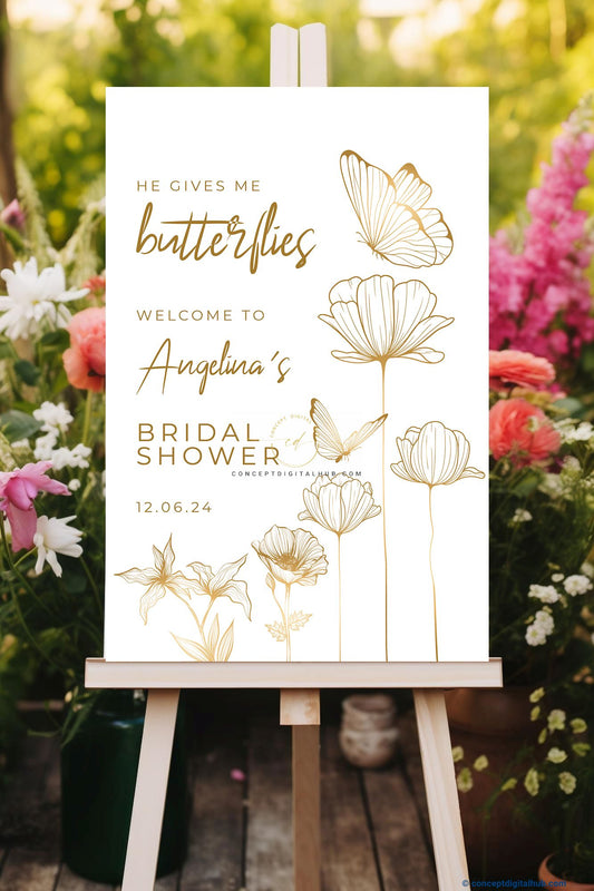 Butterflies Bridal Shower Welcome Sign Board