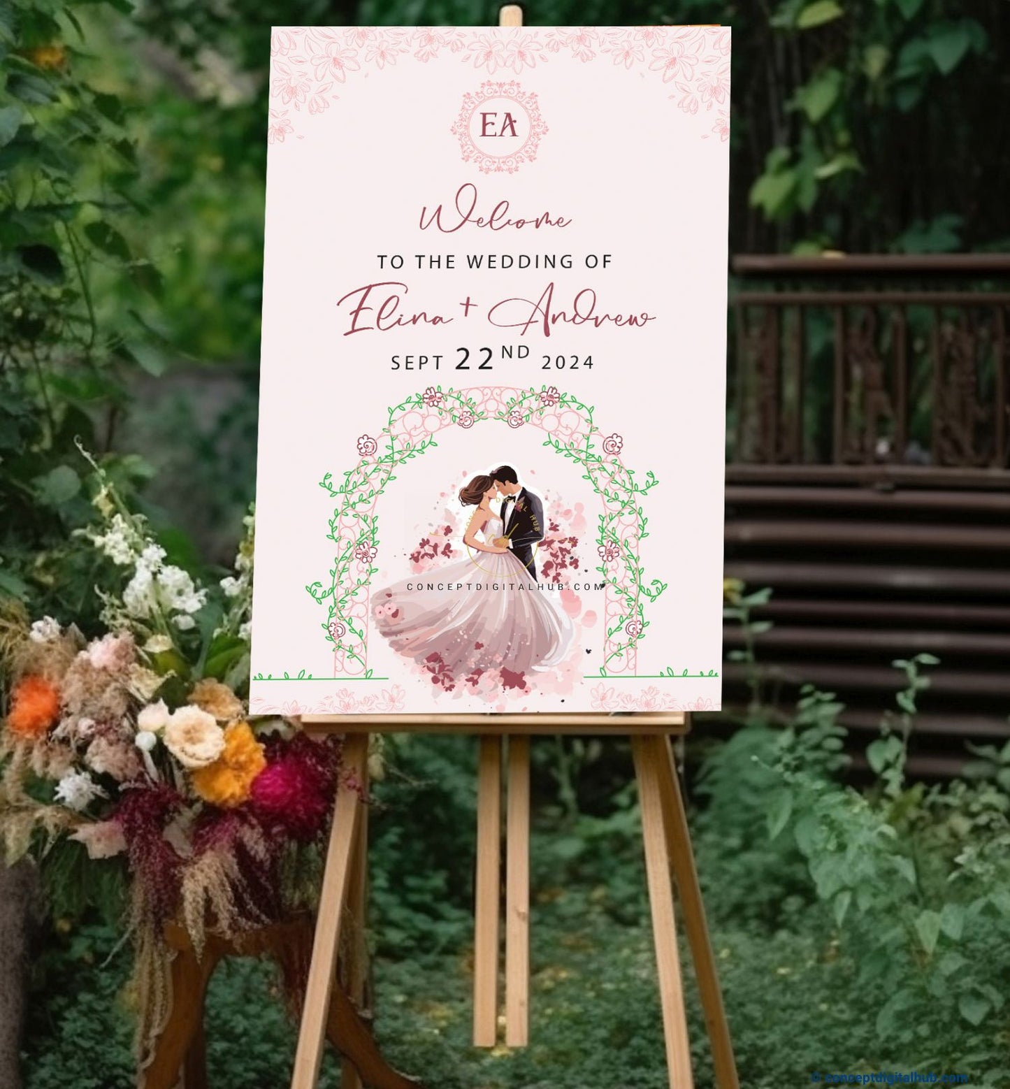 Pink Color Couple Welcome Board for Wedding