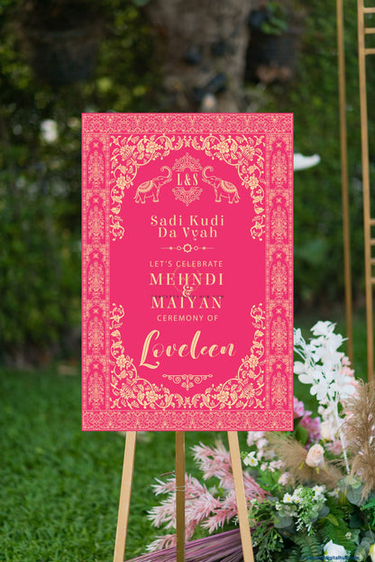 Red Pink Color Elephant Floral Welcome Board for Maiyan