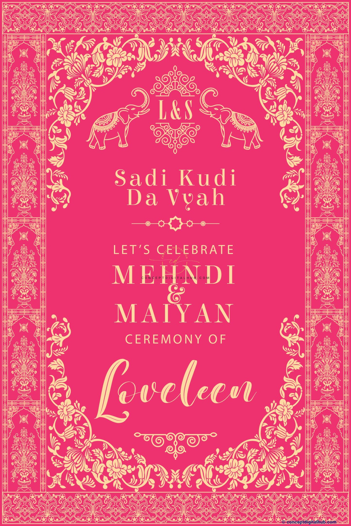 Red Pink Color Elephant Floral Welcome Board for Maiyan
