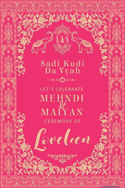Red Pink Color Elephant Floral Welcome Board for Maiyan