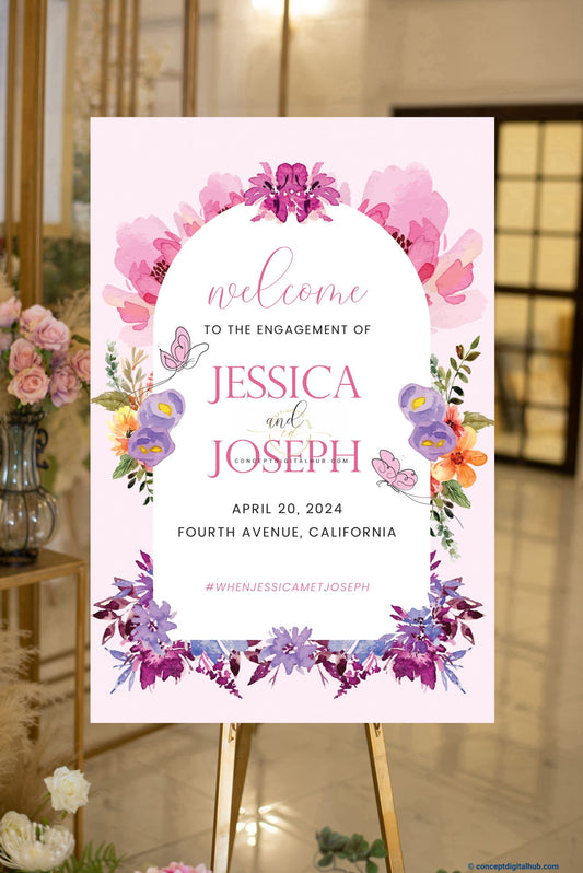 Water  Colored Engagement Welcome Sign Board