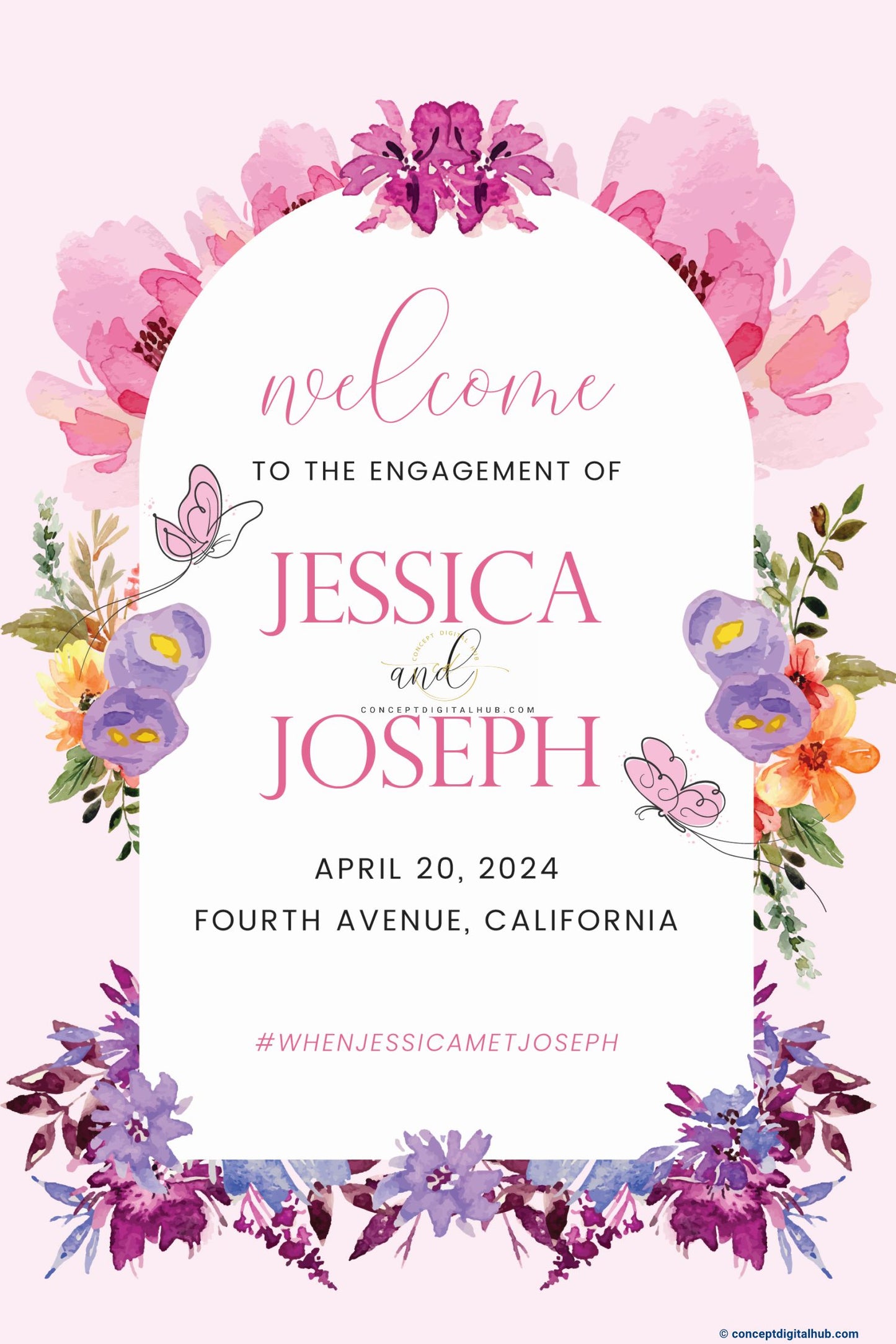 Water  Colored Engagement Welcome Sign Board