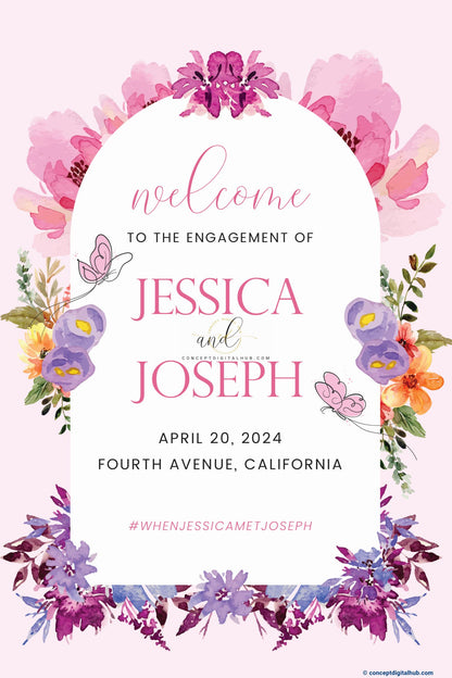 Water  Colored Engagement Welcome Sign Board