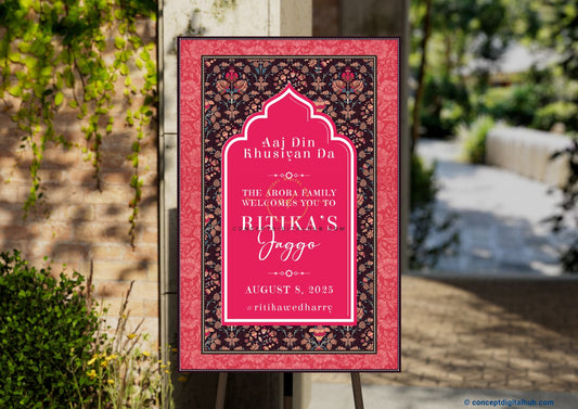 Red Pink Color Floral Welcome Board for Jaggo