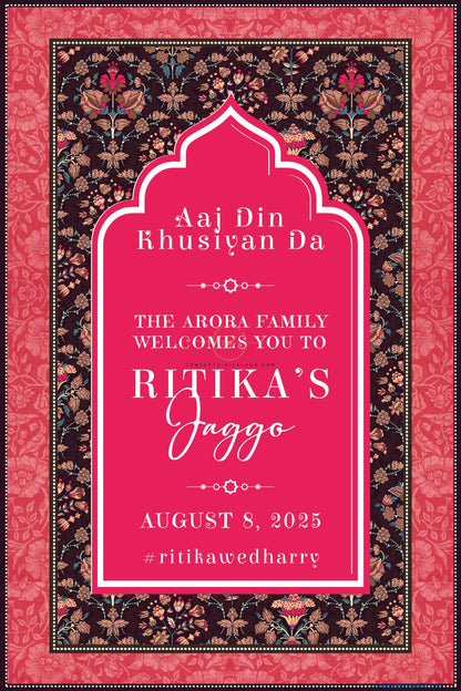 Red Pink Color Floral Welcome Board for Jaggo
